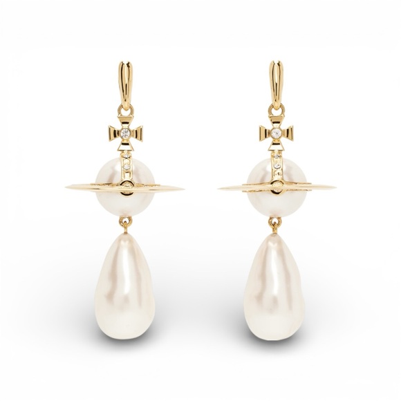 Vivienne Westwood Jewelry - VIVIENNE WESTWOOD ORB BAROQUE PEARL DROP EARRINGS – GOLD